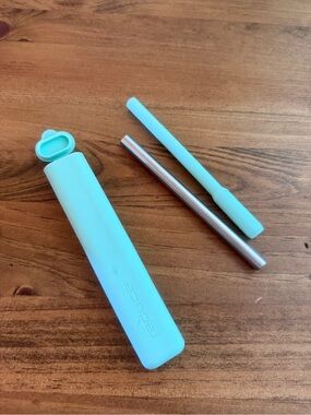 Collapsible Reusable Straw REDUCE Set in Mint Blue